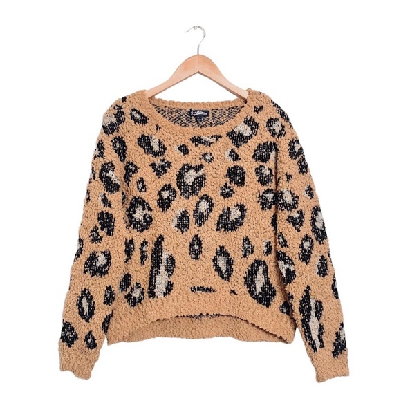 Sweaters - ❌SOLD❌ Freshman Leopard Print Popcorn Knit Sweater Fuzzy Fluffy Neutral Large
